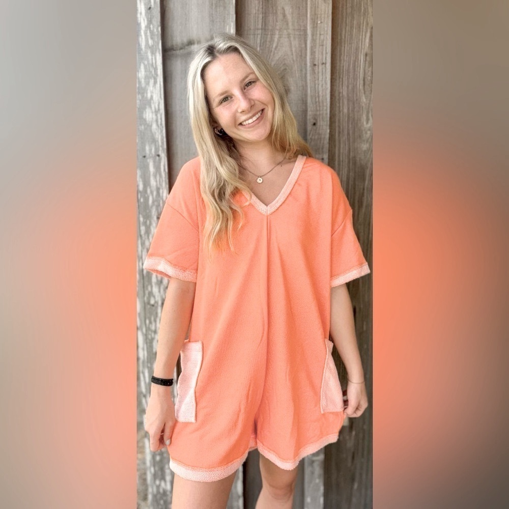 J Her Warm Colored Cozy Loop Terry Romper, Orange - Picture 6 of 7